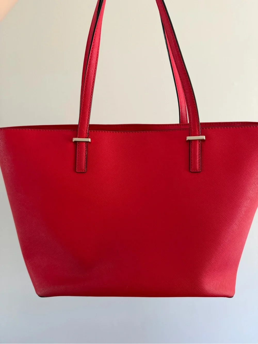 kate spade red leather tote with gold logo
